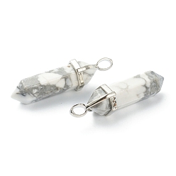 Howlite Natural Howlite Pendants, with Platinum Tone Brass Findings, Bullet, 39.5x12x11.5mm, Hole: 4.5x2.8mm