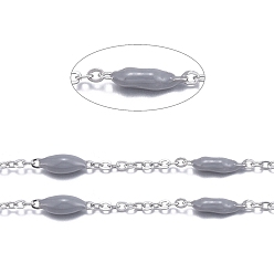 Серый Ручной цепи эмаль бисера, с цепями из нержавеющей стали и шпулей, пайки, цвет нержавеющей стали, серые, 1.5x1x0.1 мм, около 32.8 футов (10 м) / рулон