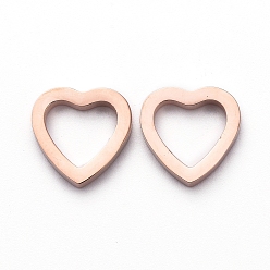 Розовое Золото Вакуумное покрытие pvd 304 соединительные кольца из нержавеющей стали для изготовления ювелирных изделий, ручная полировка, сердце, розовое золото , 10x10x2 мм, внутренний диаметр: 6x7 мм