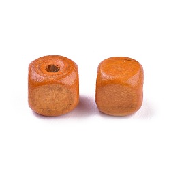 Темно-Оранжевый Крашеные натуральные деревянные бусины, кубические, хороший в течение дня ожерелье детских делает, без свинца, темно-оранжевый, 10 мм, отверстие : 3.5 мм, Около 2200 шт / 1000 г