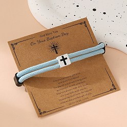 Бледно-бирюзовый Сплав веревка браслеты струны для женщин мужчин, квадратный с крестом, бледные бирюзовая, 5-1/2~10-1/4 дюйм (14~26 см)