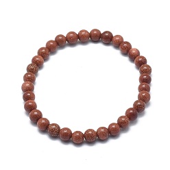 Goldstone Synthetic Goldstone Bead Stretch Bracelets, Round, 2 inch~2-3/8 inch(5~6cm), Bead: 5.8~6.8mm