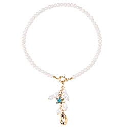 Темно-Голубой Колье с подвеской из натуральных ракушек и морских звезд, украшения из натурального жемчуга для женщин, глубокое синее небо, 16.93 дюйм (43 см)