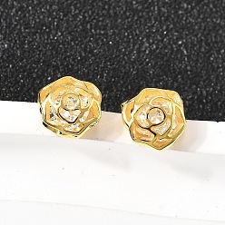 Золотой Роза 925 серьги-гвоздики из стерлингового серебра с микропаве из прозрачных кубических цирконий, золотые, 7.5x7.5 мм