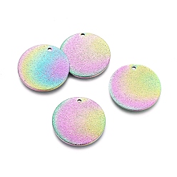 Rainbow Color Ионное покрытие (ip) 304 текстурированные подвески из нержавеющей стали, плоско-круглые, Радуга цветов, 20x1 мм, отверстие : 1 мм
