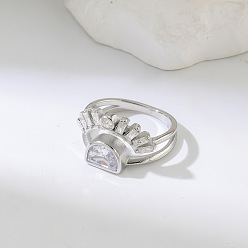 Stainless Steel Color 304 Stainless Steel Pave Cubic Zirconia Finger Rings, Crown, Stainless Steel Color, Inner Diameter: 16.4mm