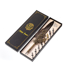 Коричневый Перо перо перо, винтажная чернильная ручка с перьями, Ручка из сплава с крыльями в стиле панк, гусиное перо, ручка для каллиграфии, подарок на Рождество и день рождения, кофе, 24~25 см