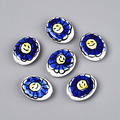 Средно-синий Фарфоровые бусины ручной работы, пастельный фарфор, овальный и цветок, светло-синий, 19.5~20x16x5~6 мм, отверстие : 1.6~2 мм