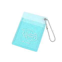 Голубой 2-карманный пластиковый брелок для ключей с фотокартой и блестками, с шаровыми цепей, прямоугольник с рисунком единорога, голубой, 98x67 мм