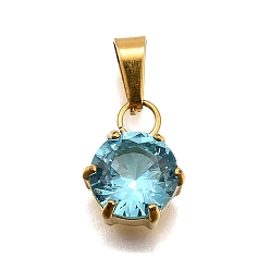 Бирюза 304 подвески из нержавеющей стали с кубическим цирконием, плоские круглые прелести, вакуумные покрытия, бирюзовые, 12x9x5.5 мм, отверстие : 3x6 мм