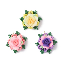 (52) Непрозрачная лаванда 3 шт. подвески из стеклянных бусин, цветок, из полимерной глины ручной работы, разноцветные, 24~26x24~26x11~12 мм, отверстие : 3.5 мм