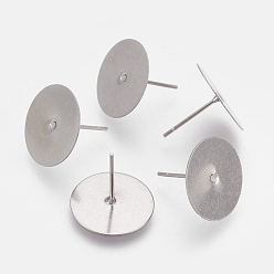 Нержавеющая Сталь Цвет Устойчивые к потускнению 304 фурнитура для сережек-гвоздиков из нержавеющей стали, цвет нержавеющей стали, 12x14 мм, штифты : 0.7 мм