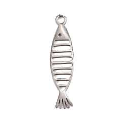 Stainless Steel Color 201 Stainless Steel Pendants, Fish with Strip Charms, Stainless Steel Color, 22.5x5.5x1mm, Hole: 1.4mm