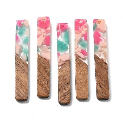 Pink Подвески из смолы и ореха, прямоугольные, розовые, 51.5x7.5x2.5 мм, отверстие : 1.8 мм