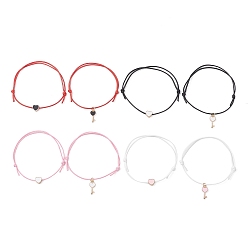 (52) Непрозрачная лаванда 2шт 2 стиль сердце и ключ-скелет сплав эмаль плетеные браслеты из бисера комплект, регулируемые парные браслеты, разноцветные, внутренний диаметр: 2-5/8~3-7/8 дюйм (6.6~9.8 см), 1 шт / стиль