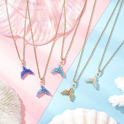 (52) Непрозрачная лаванда Подвеска в виде хвоста русалки из бисера Miyuki Delica 304 Женские ожерелья из нержавеющей стали с цепочкой, золотые, разноцветные, 17.80 дюйм (45.2 см)