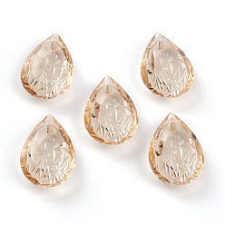 Золотая Тень Подвески из тисненого стекла со стразами, слеза, граненые, золотые тени, 19x12x6 мм, отверстие : 1.6 мм