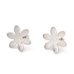 Stainless Steel Color Non-Tarnish 201 Stainless Steel Stud Earring Findings, with Ear Nuts and 304 Stainless Steel Pins, Flower with Hole, Stainless Steel Color, 17x15mm, Hole: 1.4mm, Pin: 0.7mm