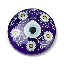 Индиго Подвески лэмпворк ручной работы, плоские круглые с сглаза, индиговые, 30.5x6.5 мм, отверстие : 3.5 мм