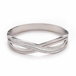 Нержавеющая Сталь Цвет Браслет бесконечности с кристаллами и стразами, 304 женские украшения из нержавеющей стали, цвет нержавеющей стали, внутренний диаметр: 2x2-1/4 дюйм (5x5.8 см)