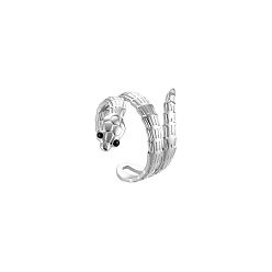 Color de Acero Inoxidable Anillos abiertos ajustables de acero inoxidable con forma de serpiente para mujer, color acero inoxidable, 304 mm, diámetro interior: ajustable