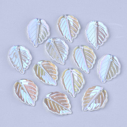 Clear AB Transparent Glass Pendants, AB Color Plated, Leaf, Clear AB, 23.5x17x4.5mm, Hole: 1.2mm