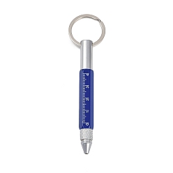 Темно-Синий Алюминиевая практичная ручка-брелок 6-в-1, многофункциональная шариковая ручка, ручка со шкалой, с кольцом ключевой железа, темно-синий, 120 мм