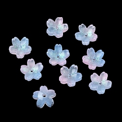 Аква Окрашенные и нагретые стеклянные колпачки для бусин, 5-лепестков цветка, вода, 10.5x11x4.7 мм, отверстие : 1 мм