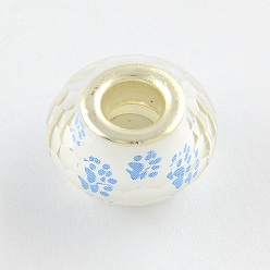 Светло-Голубой Отпечатки собачьих лап с большими отверстиями узор из смолы европейские бусины, с серебряного цвета латуни двойные сердечники, граненые, шайба, Небесно-голубой, 14x9~10 мм, отверстие : 5 мм