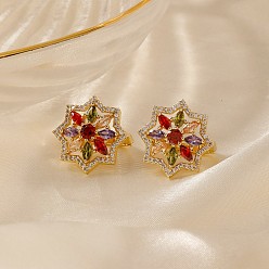 Золотой Элегантные латунные серьги-кольца с цветочным узором из кубического циркония, золотые