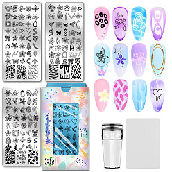 Mixed Shapes Шаблоны для нейл-арта своими руками из нержавеющей стали, шаблонный инструмент, прямоугольные, разнообразные, 12x6 см, 3 шт / комплект