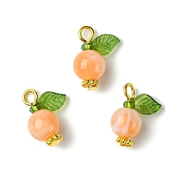 Оранжевый Акриловые подвески, с железными штифтами с плоской головкой, фруктовые прелести, оранжевые, 15x11.5x7.5 мм, отверстие : 2 мм