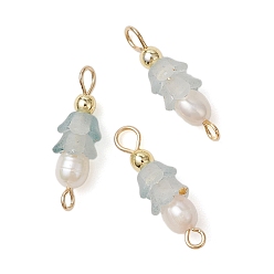 Светло-Синий Подвески-шармы из искусственного пресноводного жемчуга и акрила с матовым цветком, с латунными двойными петлями, золотые, голубой, 19.5x6 мм, отверстия : 2 mm и 1.5 мм