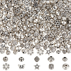 Античное Серебро 400 шт 10 стили бусины из сплава в тибетском стиле, без кадмия и без свинца, разнообразные, античное серебро, 5~8x4~8x3 мм, отверстие : 1~1.6 мм, 40 шт / стиль