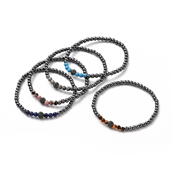 Смешанные камни Круглые браслеты из бусин стрейч, с натуральными и синтетическими шарики Gemstone, Немагнитные бусины из синтетического гематита и латунные бусины из фианита, внутренний диаметр: 2-3/8 дюйм (6 см)