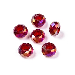 (123L) Белый крем непрозрачный блеск Прозрачное стекло европейские шарики, бусины с большим отверстием, с покрытием AB цвета, граненые, рондель, огнеупорный кирпич, 13~14x7.5~8 мм, отверстие : 5.5~6 мм