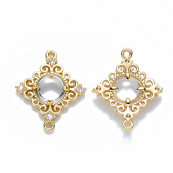 Прозрачный Соединители стеклянные ссылки, с фурнитурой Berzel с открытой спиной из экологически чистого сплава и прозрачным фианитом, ромб, без никеля , золотой свет, прозрачные, 23.5x19x4.5 мм, отверстие : 1.2 мм