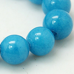 Deep Sky Blue Natural Mashan Jade Round Beads Strands, Dyed, Deep Sky Blue, 8mm, Hole: 1mm, about 51pcs/strand, 15.7 inch