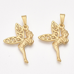 Golden 304 Edelstahl Anhänger, Fee, golden, 32x22x2.5 mm, Bohrung: 8x4 mm