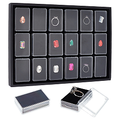 Черный 18шт. прямоугольные пластиковые футляры в форме ромба с поролоновой подкладкой внутри и черными лотками из искусственной кожи, чёрные, 28.4x20.2x2.35 см, маленькая коробка: 5.7x3.7x1.6 см