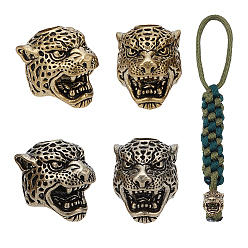 Antique Silver & Antique Golden 4Pcs 2 Colors Brass European Beads, Large Hole Beads, Leopard, Antique Silver & Antique Golden, 16x20x14.5mm, Hole: 5.3mm, 2pcs/color 