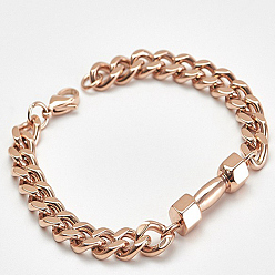 Розовое Золото 304 мужские браслеты-цепочки с кубинскими звеньями из нержавеющей стали, гантель, розовое золото , 8.27 дюйм (21 см)