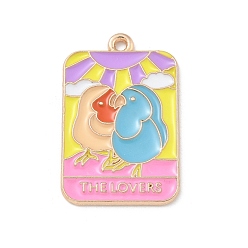 Желтый Подвески с эмалью из сплава Таро, без кадмия и без свинца, золотой свет, прямоугольник с рисунком попугая, желтые, 30x19x1 мм, отверстие : 1.8 мм