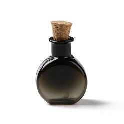 Black Flat Round Miniature Glass Bottles, with Cork Stoppers, Empty Wishing Bottles, for Dollhouse Accessories, Jewelry Making, Black, 11.5x21x31mm
