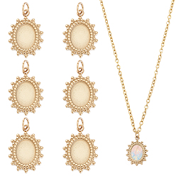 Real 14K Gold Plated 6Pcs 304 Stainless Steel Pendant Cabochon Settings, with Jump Rings, Oval, Real 14K Gold Plated, Tray: 8x6mm, 16x11x2mm, Jump Ring: 3.8x0.5mm, 2.8mm inner diameter