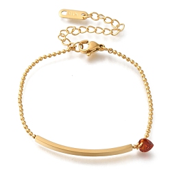 Настоящее золото 18K Ионное покрытие (ip) 304 браслеты из нержавеющей стали с шариковой цепочкой, Женские браслеты с подвесками в виде сердца с кубическим цирконием, реальный 18 k позолоченный, 6-1/8 дюйм (15.4 см)