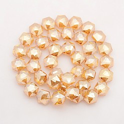 Персиковый Слойка Шестиугольник гальванических полный радуга покрытием стеклянные бусы нити, граненые, розовые, 15x14x8 мм, отверстие : 1 мм, около 50 шт / нитка, 30 дюйм
