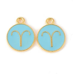 Овен Подвески из эмали и сплава, плоский круглый с созвездием / знак зодиака, золотые, голубой, Овен, 15x12x2 мм, отверстие : 1.5 мм