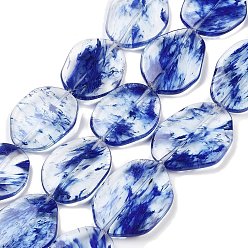Glass Synthetische blaue Wassermelonenstein-Glasperlenstränge, ellipsenförmige, 35~43x25~32.5x6~7 mm, Bohrung: 1 mm, ca. 10~11 Stk. / Strang, 15.55''~15.75'' (39.5~40 cm)