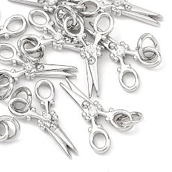 Платинированный Латунные микропаве прозрачные подвески с фианитом, без кадмия, без никеля и без свинца, ножницы чары, Реальная платина, 16x9.5x2.5 мм, Перейти кольцо: 5x1 мм, внутренний диаметр: 3 мм